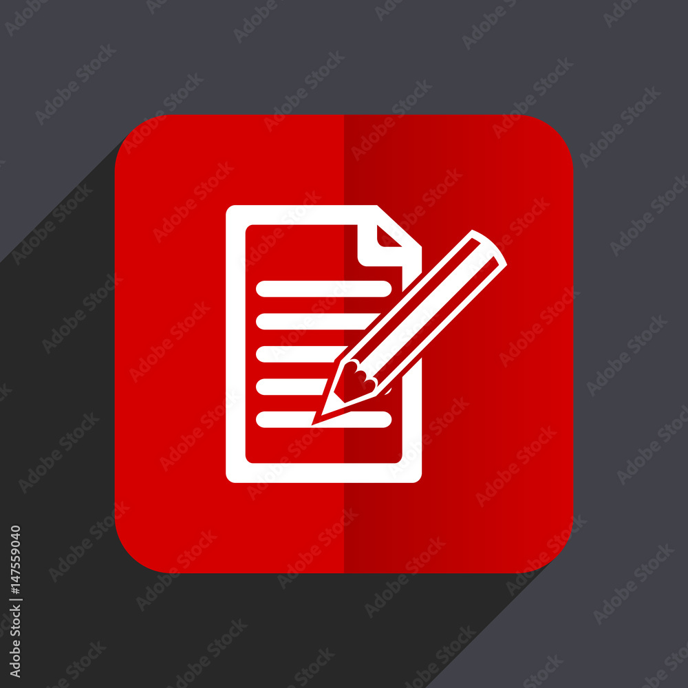 Poster Subscribe flat design white and red vector web icon on gray background with shadow in eps10.