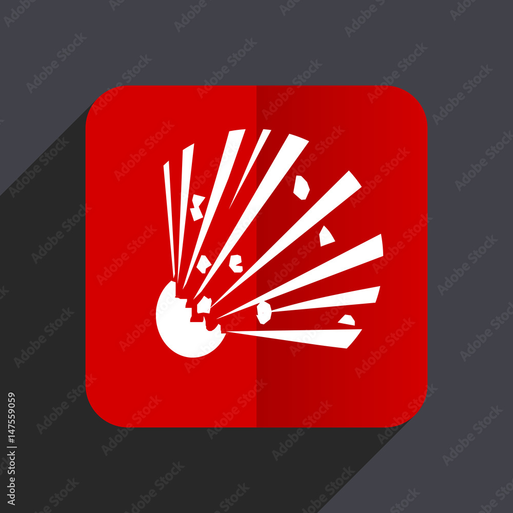 Poster bomb flat design white and red vector web icon on gray background with shadow in eps10.