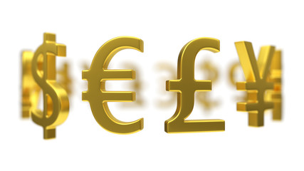 3d illustration of currency symbols.