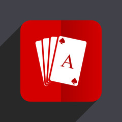 Card flat design white and red vector web icon on gray background with shadow in eps10.