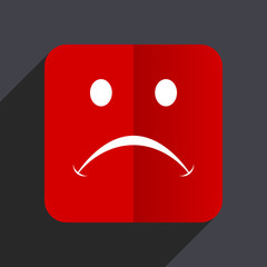 Cry flat design white and red vector web icon on gray background with shadow in eps10.