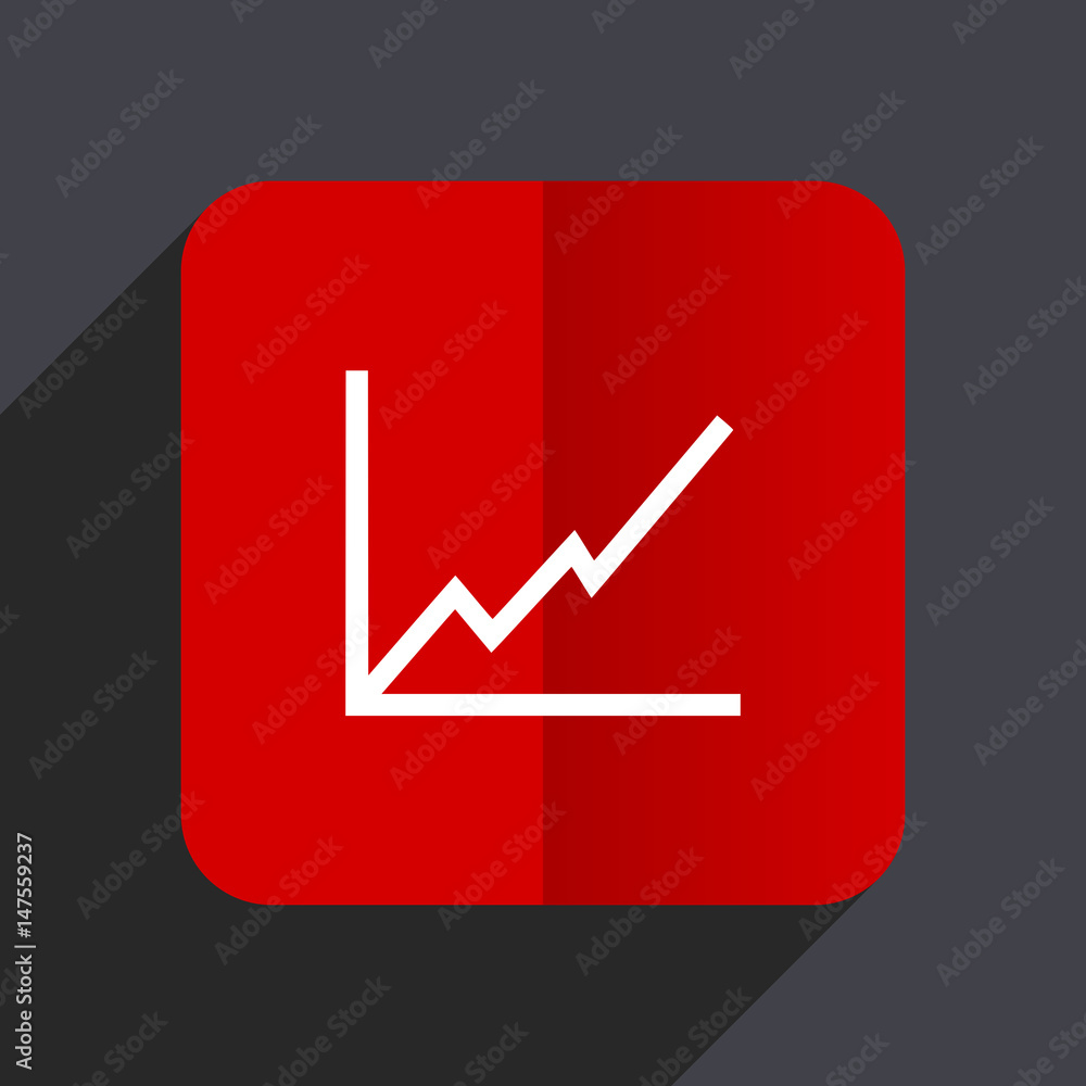 Poster Chart flat design white and red vector web icon on gray background with shadow in eps10.
