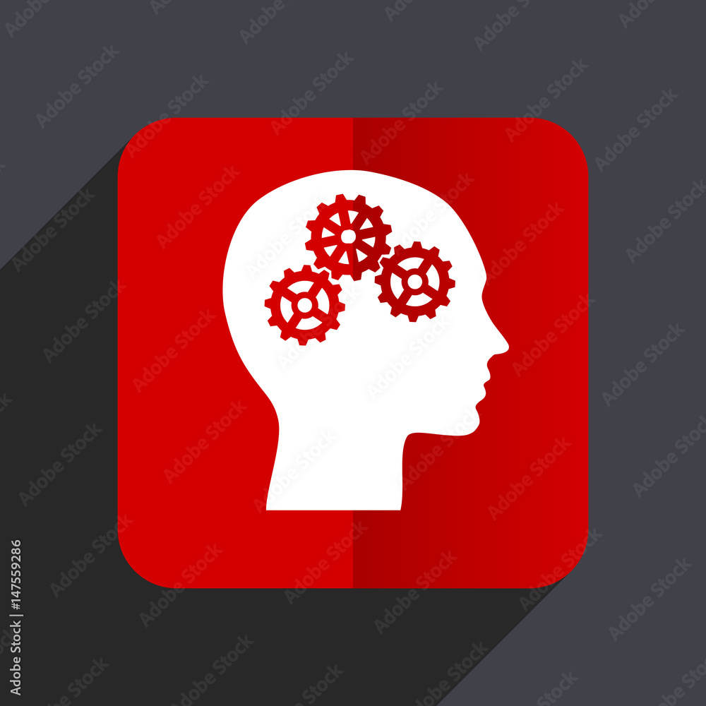 Poster Head flat design white and red vector web icon on gray background with shadow in eps10.