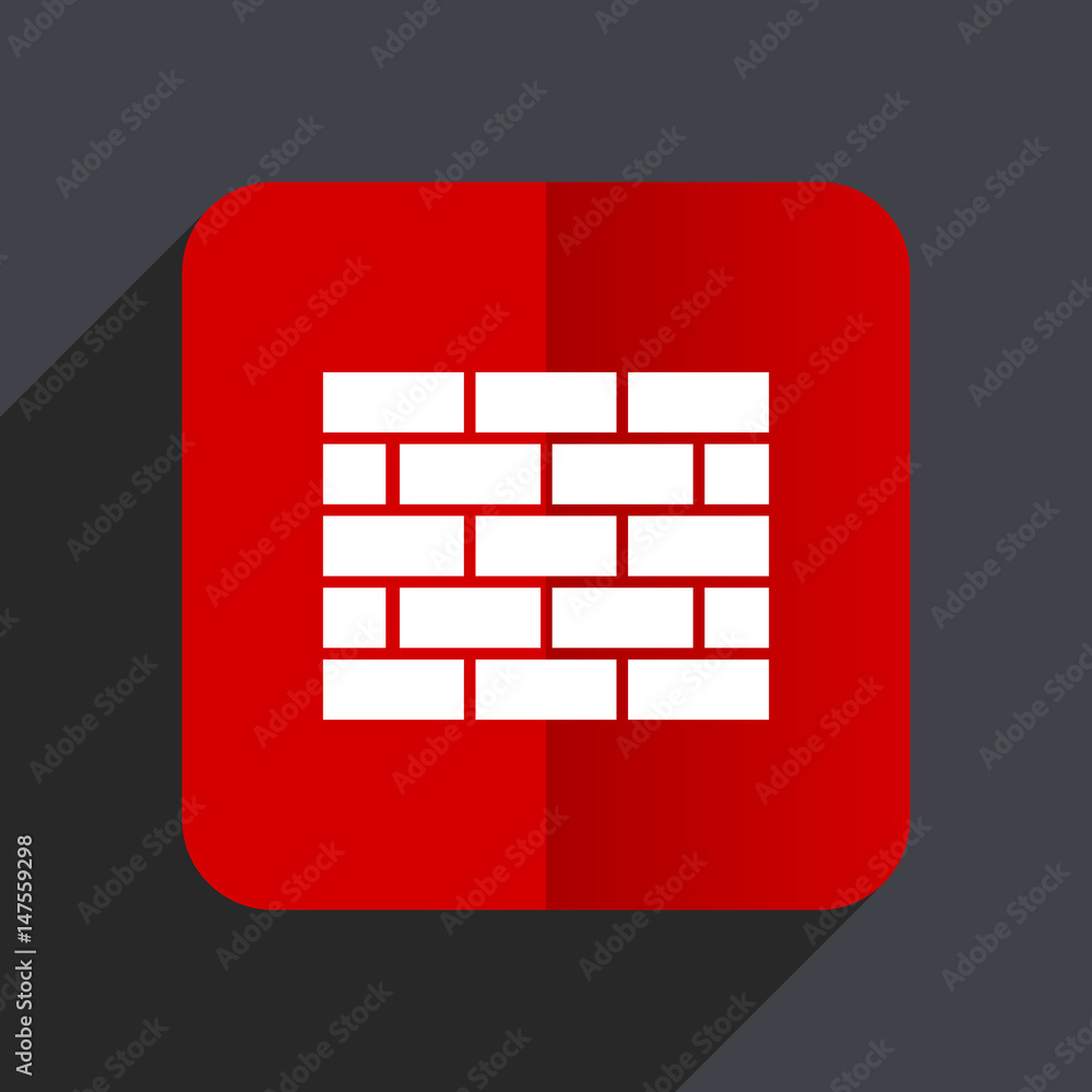 Aufkleber firewall flat design white and red vector web icon on gray background with shadow in eps10.