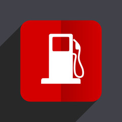 Petrol flat design white and red vector web icon on gray background with shadow in eps10.