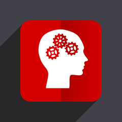 Head flat design white and red vector web icon on gray background with shadow in eps10.