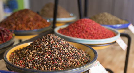 colored pepper in spice shop