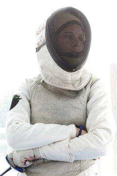 Female fencer in mask