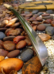 Full Japanese sword and scabbard in the garden