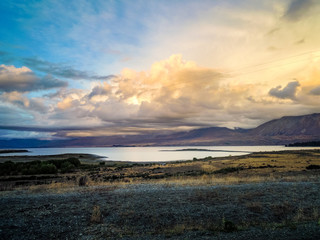 Idyllic lake Tekapo, Canterbury Region, New Zealand - Stock Image