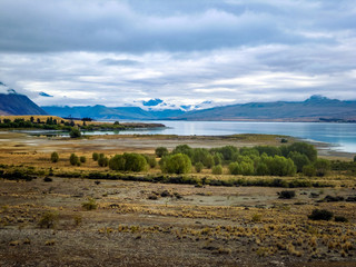 Idyllic lake Tekapo, Canterbury Region, New Zealand - Stock Image