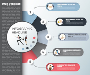 business concept timeline. Infograph template, realistic paper 5 steps infographic, vector banner can be used for workflow layout, diagram,presentation, education or any number option