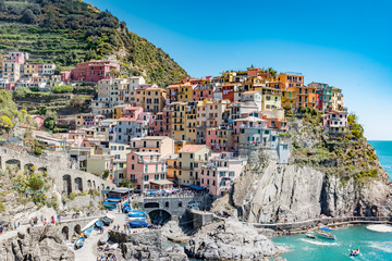 Obraz premium Selling colorful lands of five lands in italy in the lugura coast