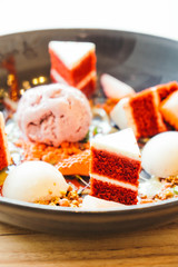 Ice cream with red velvet cake dessert