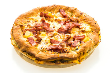 Pizza on wooden tray