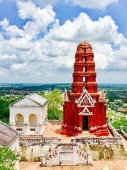 Phra Nakhon Khiri (Khao Wang) red stupa Pagoda architecture in Petchaburi, Thailand 