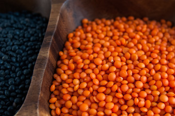 black quinoa, red lentils, mung bean, white bean 
