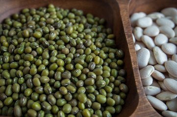 black quinoa, red lentils, mung bean, white bean 
