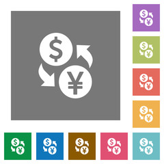 Dollar Yen money exchange square flat icons