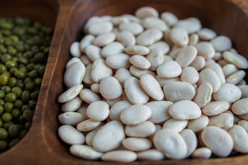black quinoa, red lentils, mung bean, white bean 
