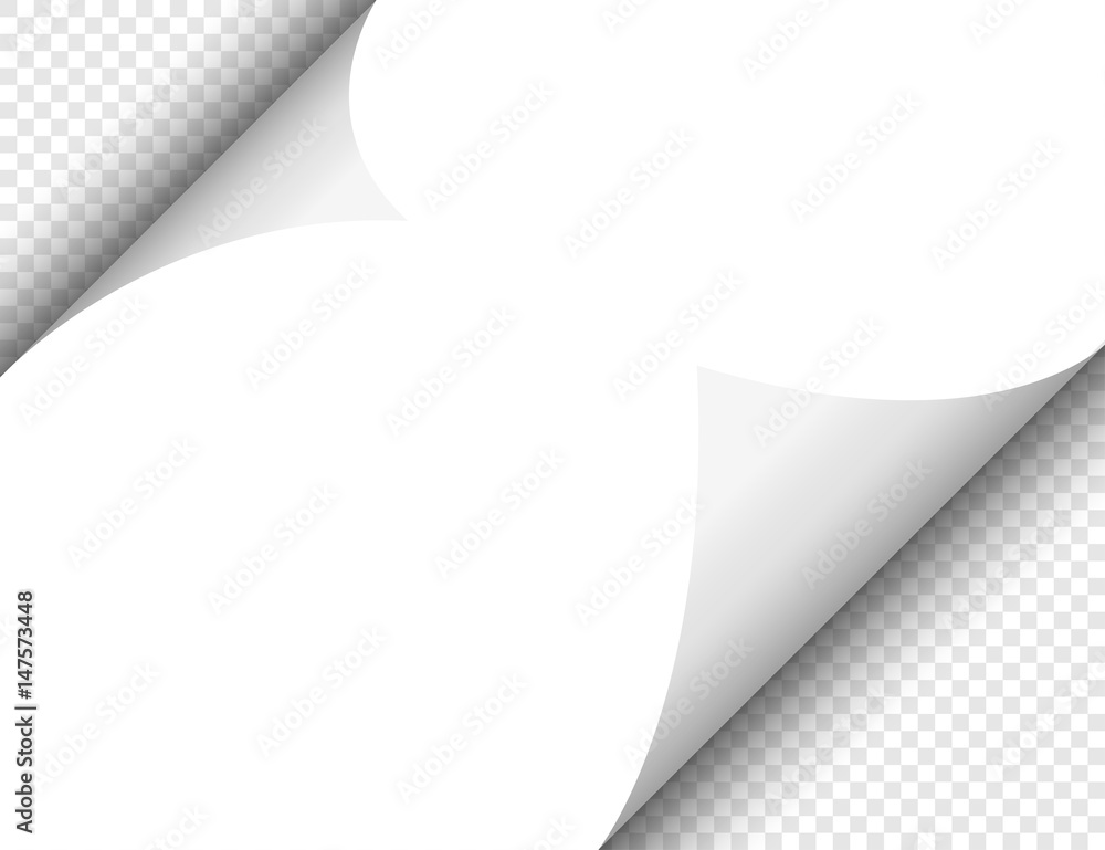 Poster realistic blank sheet of paper with curled corner and shadow on transparent background