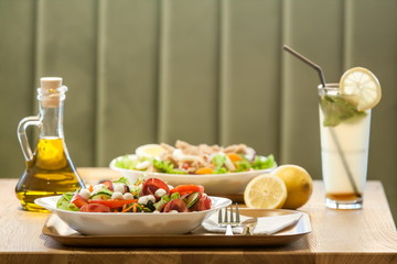 Plates of fresh salad