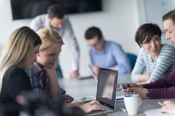 Group of young people meeting in startup office