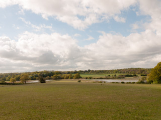 Fototapeta premium cloudy blue sky over a country meadow grassland