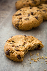 Chocolate chip cookies on wooden table
