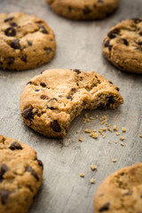 Chocolate chip cookies on wooden table
