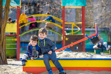 Fototapeta na wymiar brothers are playing together on the playground