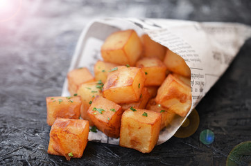 Spanish potatoes patatas bravas for tapas.