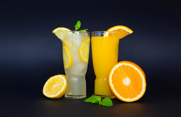 Orange juice and lemonade with mint