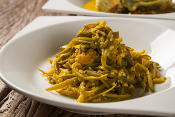 Caruru - Brazilian food made from okra, onion, shrimp, palm oil and toasted peanuts and cashews. Typical food from Bahia