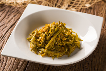 Caruru - Brazilian food made from okra, onion, shrimp, palm oil and toasted peanuts and cashews. Typical food from Bahia