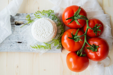 mozzarella, cherry tomatoes and fresh basil - ingredients for caprese salad