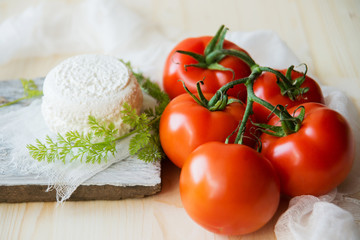 mozzarella, cherry tomatoes and fresh basil - ingredients for caprese salad