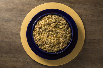 Farofa - toastef manioc flour and pork - traditional Brazilian side dish.