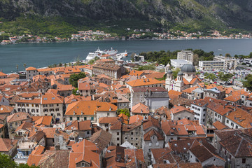 Naklejka na ściany i meble Kotor, Montenegro. Bay of Kotor bay is one of the most beautiful places on Adriatic Sea, it boasts the preserved Venetian fortress, old tiny villages, medieval towns and scenic mountains.