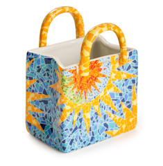 Bright, colorful souvenir ceramic bag, isolated on a white background.