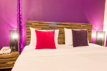 close up view of bedroom in luxury hotel