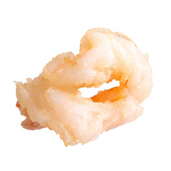 close up of deep-fried shrimps on white background