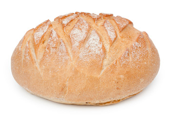 Traditional homemade french round bread isolated on a white background