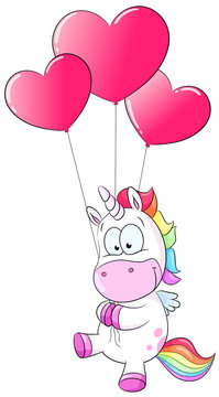 Niedliches Einhorn mit Herzballons Vektor Illustration