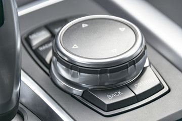 Media and navigation control buttons, Modern car interior details