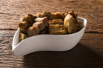 Delicious appetizer of fried pork rinds