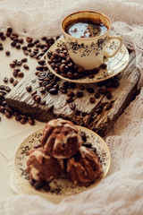 coffee with homemade cookies and coffee beans