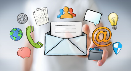 Businessman touching manuscript contact icon with his finger