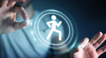 Young man using running application to check his performances 3D rendering