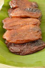 dried banana from sun Thai food preservation on leaf